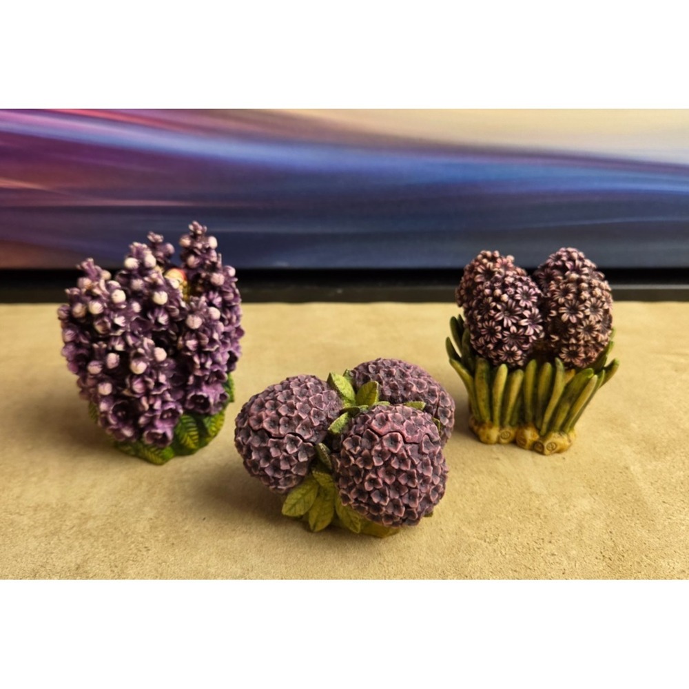 HARMONY KINGDOM Snapdragon Hyacinth Hydrangea, Purple Garden, 3 Total, Vintage